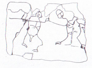 Ритуальные танцы. Рисунок на блоке из стены Маяцкой крепости