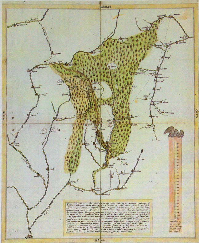 Рукописная карта Засечной черты1706г. с указанием городов Тульской черты